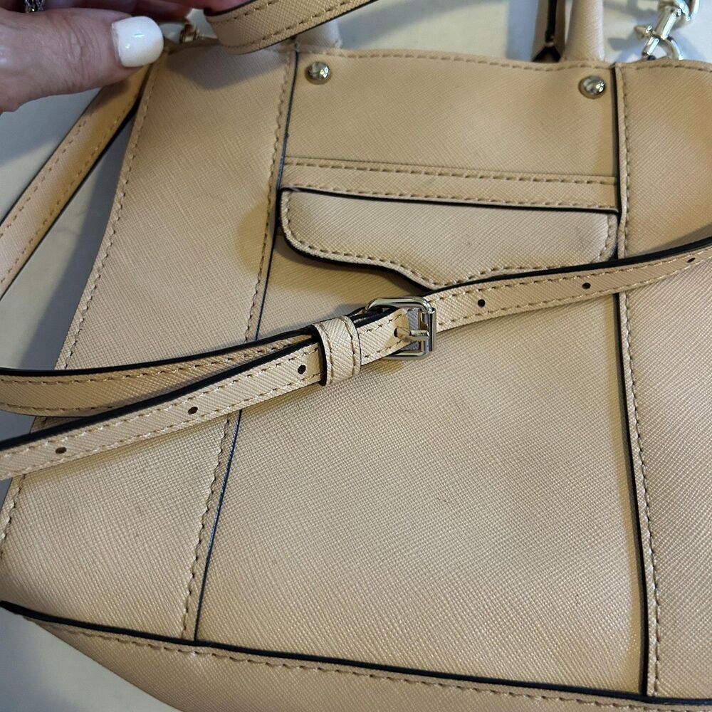 Rebecca Minkoff Mini Tote Bag Womens Beige Crossbody Structured Leather Purse - Picture 10 of 14